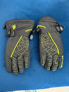 Spyder Kids Black and Neon Green Spiderweb Ski Mittens
